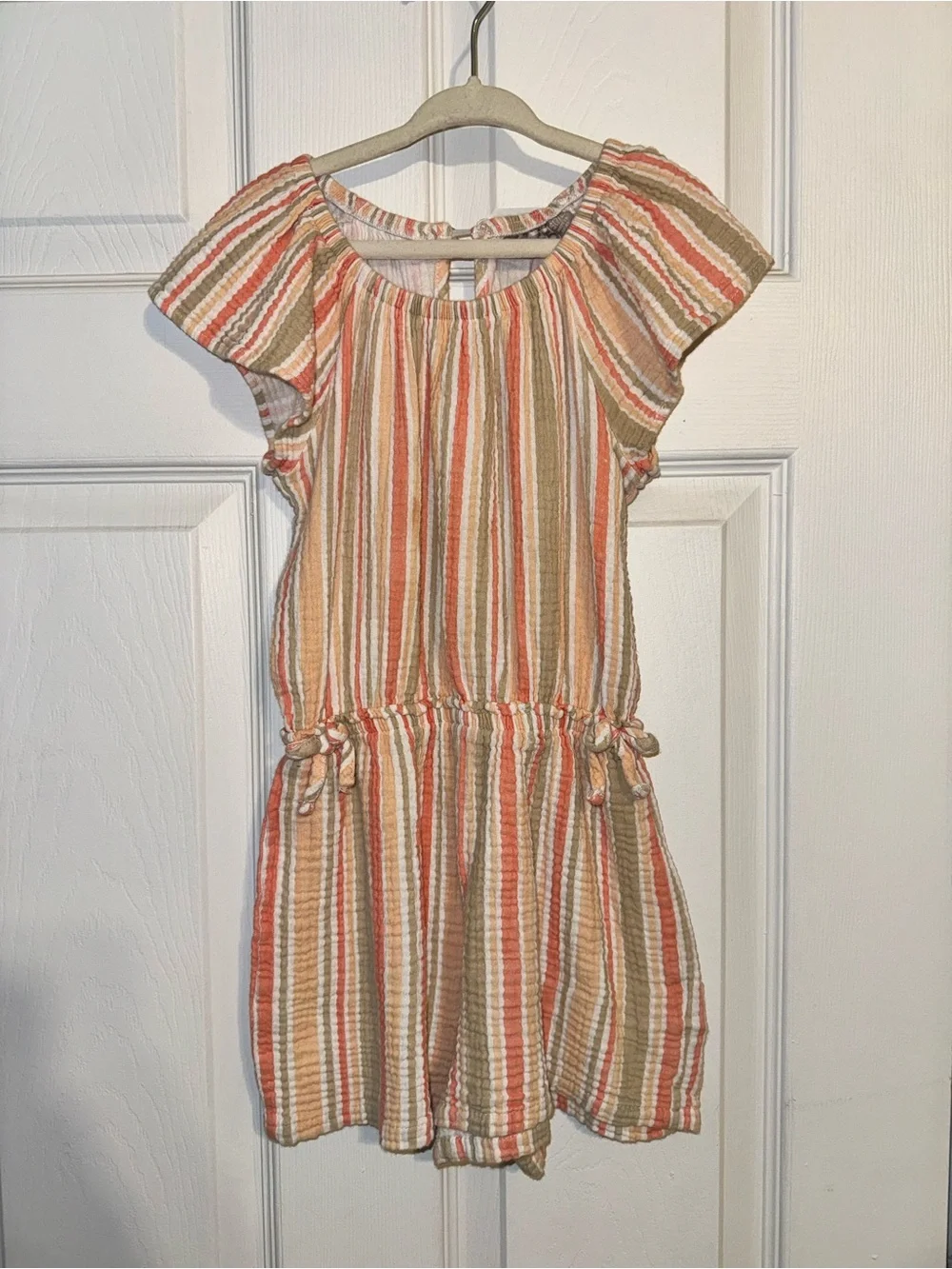 Striped Peach & Cream Tie-Waist Girls' Summer Dress